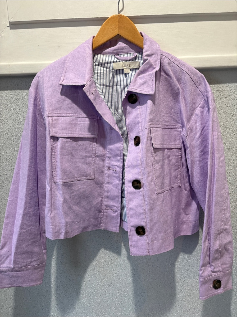 LOFT Lilac Cropped Button-Front Jean Jacket